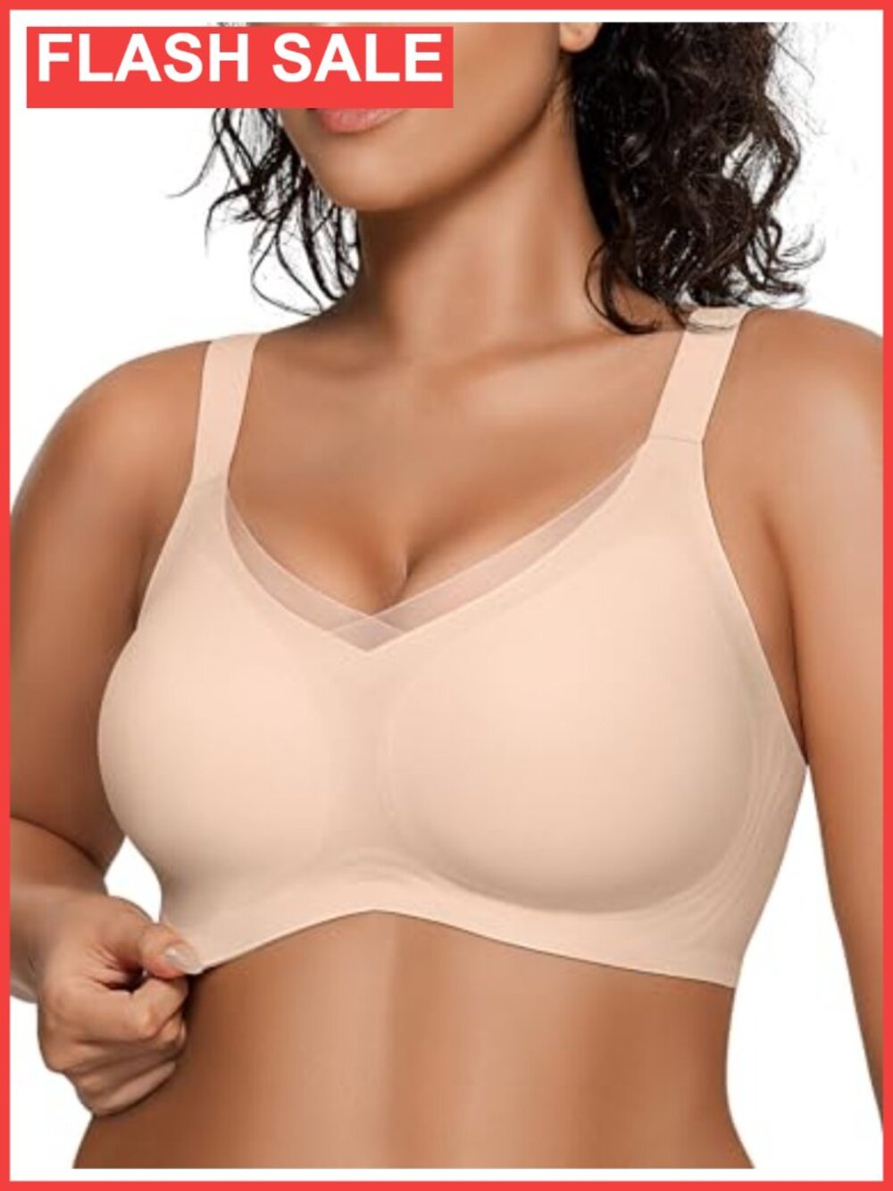 Wireless Full Coverage Bra with Support and Lift Seamless Wide Strap V Neck